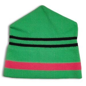 Retro 80's CAPPELLO 100% Wool Intarsia Stripe Pattern Knit Beanie Hat Green OS